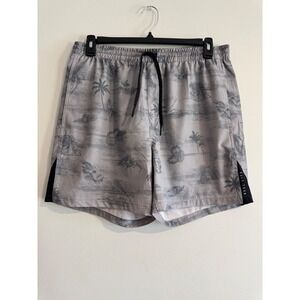 Reel Life Performance Board Shorts Mens XL Grey Tropical Print Quick Dry Fishing